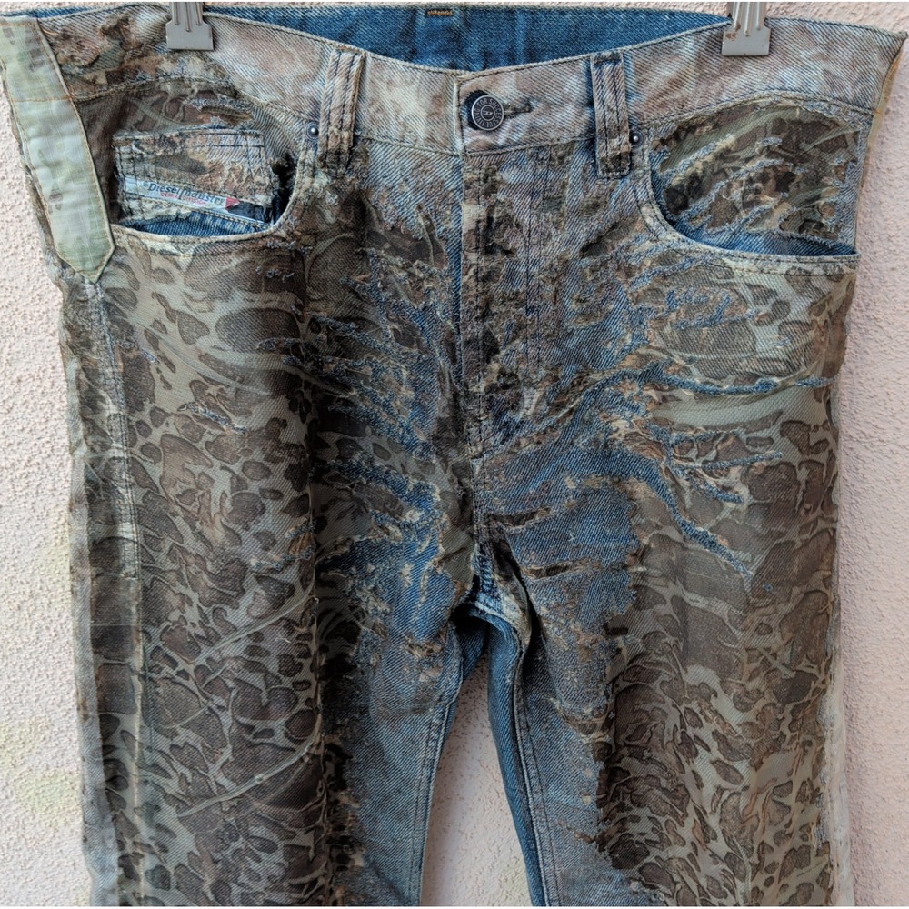 Diesel Mens 2010 D-MACS-FSE-2 Jeans 32 Blue Brown Distressed Laser Cut Denim - Picture 5 of 16